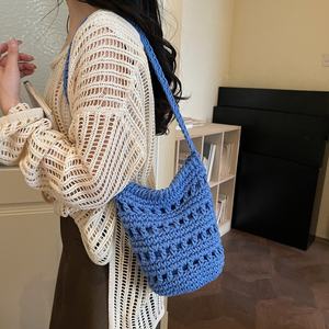 Nuevo Bolso de Hombro Tipo Cubo de Ganchillo para Mujer, Tejido con Hilo de Algodón Calado, Estilo Bohemio, Ideal para Playa y Viajes - Product Image 5