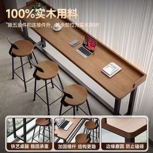 Table de bar en bois massif, longue et étroite, haute, pour la maison, le balcon, les loisirs, avec tabourets, design de siège de fenêtre - Product Image 5