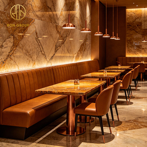 Conjunto de Muebles Comerciales para Restaurante Ron Group, Asientos Curvos de Cuero en Forma de Media Luna, Mesa Cuadrada de Mármol con Sillas - Product Image 3