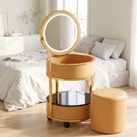 Coiffeuse moderne pour chambre d'hôtel/appartement, en acier inoxydable et pin, avec panneau mélaminé et miroir éclairé LED 3 couleurs