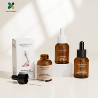 Flacon de sérum en plastique ambré personnalisé avec compte-gouttes pour huile essentielle, liquide hydratant, soin de la peau, cosmétique, logo, emballage sérigraphié