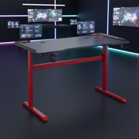 Bureau de jeu PC moderne en métal RGB à prix abordable avec support pour casque et porte-gobelet, design extensible, plateau en fibre de carbone et éclairage LED