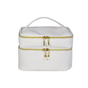 Female White Leather Makeup <b>Bag</b> Custom Travel Vegan Leather Makeup Brush <b>Bags</b> <b>Large</b> Size Faux Pu Leather <b>Wash</b> <b>Bag</b> - Product Image 2