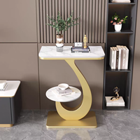 Table console moderne de salon en métal convertible de luxe léger avec plateau en marbre