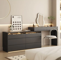 Table à langer moderne en bois massif haut de gamme avec miroir éclairé pour chambre principale avec deux boîtes à bijoux