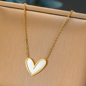 Stainless Steel Heart Necklace With Mother Of Pearl Pendant Clavicle Chain Fashion Jewelry Gift For Women - Product Image 1