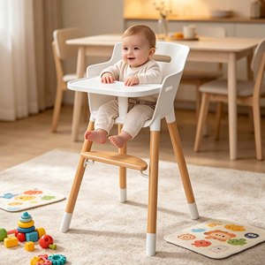 Chaise haute pour bébé de conception moderne et luxueuse, avec hauteur réglable, en bois, pour une utilisation scolaire - Product Image 3