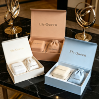 Coffret cadeau de luxe personnalisé avec logo magnétique, boîte à bijoux rectangulaire en papier, étui à bijoux en velours, sac à cordon en suède, boîte à bagues