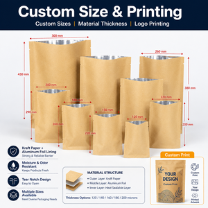 Sacs d'emballage en papier kraft <span class=keywords><strong>de</strong></span> qualité alimentaire, à ouverture facile latérale, pour chocolat, bonbons, <span class=keywords><strong>granola</strong></span>, vente au détail, en gros, OEM - Product Image 3