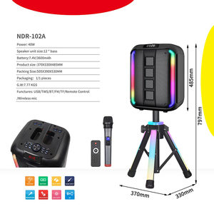 NDR-102A 야외 무선 휴대용 12 인치 저녁 식사 베이스 BT 스피커 무선 마이크 RGB 빛 시끄러운 DJ 파티 스탠더 무선 스피커 - Product Image 6