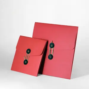 제조업체 아름다운 차 상자 재활용 봉투 모양의 단추 및 끈 폐쇄 빨간 판지 차 패키지 상자