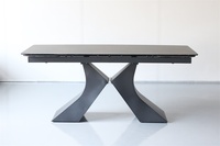 Table à manger pliable 6 places, design moderne et luxueux, pieds en métal, plateau en céramique, verre trempé.