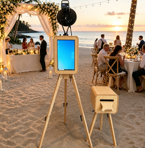 Photomaton de mariage en bois de style vintage avec haut-parleur Marshall, équipement de qualité professionnelle pour selfies événementiels et impression instantanée - Product Image 1