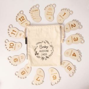 Factory Footprint Shaped Wooden Baby Milestone Cards Newborn Growth Tracking Keepsake <b>Set</b> for Baby's First Birthday Souvenir - Product Image 1