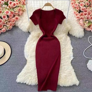 2025 nueva moda de manga corta de punto sólido vestido informal de mujer de cintura alta Maxi vestido <span class=keywords><strong>tubo</strong></span> señoras <span class=keywords><strong>vestidos</strong></span> <span class=keywords><strong>elegantes</strong></span> al por mayor - Product Image 6