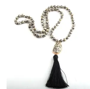 Mode Vrouwen Wit Howliet Ketting Bohemian Tribal Sieraden Natuursteen Geknoopt Maan Kwastje Ketting