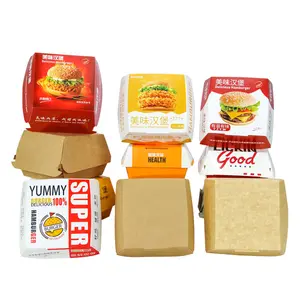 Wholesale food grade kraft paper hamburger box Custom cardboard custom takeout fast food box