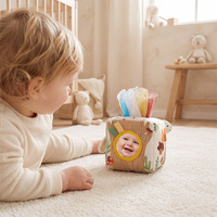 Jouet Boîte à Mouchoirs Bébé Thème Forêt, Cube Sensoriel Doux à Tirer avec Foulard, Miroir, Papillon et Carte en Tissu, Coffret Cadeau CE EN71 CPSIA