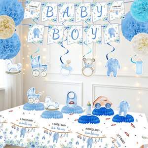 Nouvel Arrivage : Vaisselle et décorations d'ambiance sur le thème du baptême bleu, ornements <span class=keywords><strong>de</strong></span> gâteau d'anniversaire pour petits garçons - Product Image 2