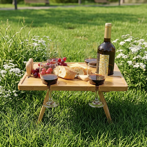<span class=keywords><strong>Table</strong></span> de pique-nique portable en bambou avec porte-vin, <span class=keywords><strong>table</strong></span> de plage pliable et <span class=keywords><strong>table</strong></span> de pique-nique pour vin, accessoires de pique-nique avec planche à charcuterie - Product Image 2