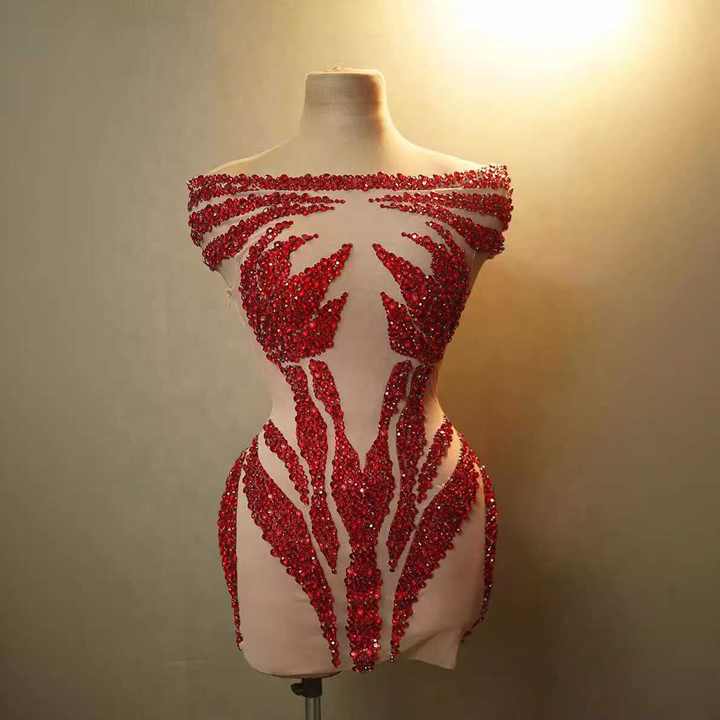 Women Sexy Mesh See Through Rhinestone Pink Long Maxi Dress Birthday Evening Party Costume Singer Stage Performance Costume