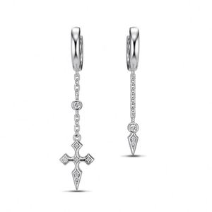 Pendientes de Aro con Colgante de Cruz Religiosa de Plata S925 con Diseño Personalizado Dylam, Asimétricos, con Circonita 5A - Product Image 1