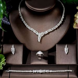 HIBRIDE Color dorado diseño único forma de hoja mujeres conjunto de joyería nupcial vestido collar pendiente conjunto de joyería para fiesta Gits - Product Image 2