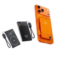 Batería Externa Magnética Metálica Delgada de Bolsillo de 5000 mAh con Soporte Oculto para Teléfono, PD 22.5W, Inalámbrica 15W, Multifuncional para iPhone