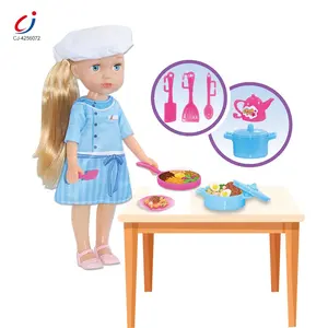 成吉漂亮女孩娃娃套装学前班假装游戏10英寸可以眨眼厨师主题娃娃游戏套装玩具