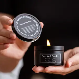 Lilin Kotak Timah Hitam Lilin Kedelai Wangi Lilin Aroma Dekoratif Rumah dengan Logo Kustom Label Pribadi untuk Promosi Hadiah