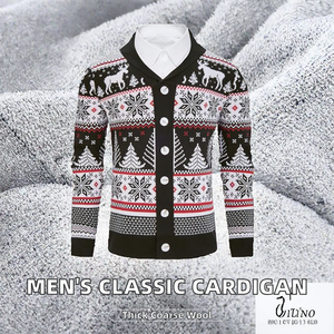 Custom OEM ODM Winter Leopard Flare Sleeve 100% Cotton <b>Thick</b> <b>Cardigan</b> Jacquard Embroidery Knitted Sweater Men Classic - Product Image 2