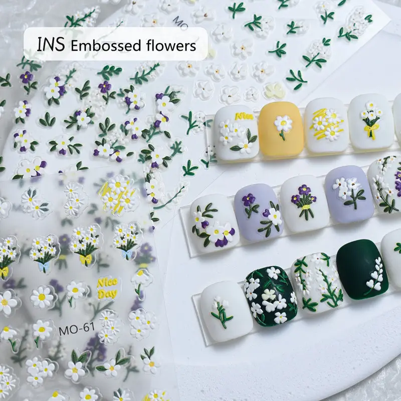 61-63 Venta al por mayor Nail Art Supplies Adhesivo Anti-moho Little White Flower Nail Stickers