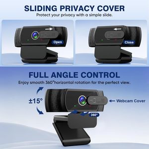 Cámara <span class=keywords><strong>Web</strong></span> USB Profesional 1080P Full HD CMOS con Micrófonos Dobles con Cancelación de Ruido y Cubierta Deslizante de Privacidad para Portátil - Stock - Product Image 2