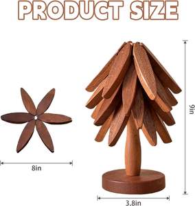 Ensemble <span class=keywords><strong>de</strong></span> <span class=keywords><strong>dessous</strong></span>-<span class=keywords><strong>de</strong></span>-<span class=keywords><strong>plat</strong></span> en bois en forme d'arbre, 4 <span class=keywords><strong>dessous</strong></span>-<span class=keywords><strong>de</strong></span>-<span class=keywords><strong>plat</strong></span> pliables en bois <span class=keywords><strong>de</strong></span> noyer avec support, rangés comme un sapin <span class=keywords><strong>de</strong></span> Noël - Product Image 2