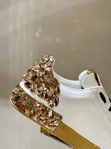 Luxury Rhinestone Logo Women White Leather Skate Sneakers Purple Heel Lace Up Flat Casual <b>Shoes</b> For Ladies Daily Street Dating - Product Image 3