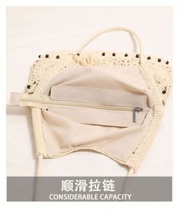 Bolso de hombro de moda para mujer con borlas de cuentas de madera, nuevo bolso de paja hueco con cremallera para vacaciones y playa - Product Image 5