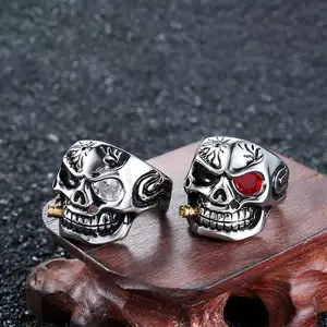 Jewelry Stainless Steel Skull Rings For Men Gothic Skull Ring Eyes Men's Ring Vintage With Diamond