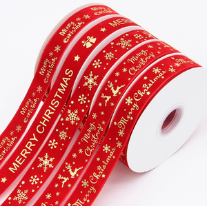 2.5cm velvet ribbon with gold foil decoration for Christmas gift <b>box</b> Red Green ribbon for Christmas gift wrapping - Product Image 1