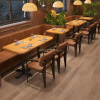 Meubles de restauration, ensembles de restaurant occidental, table à manger en bois massif avec poutre en pierre, ensemble de table et de chaises en fer forgé, vente en gros, cuir UP