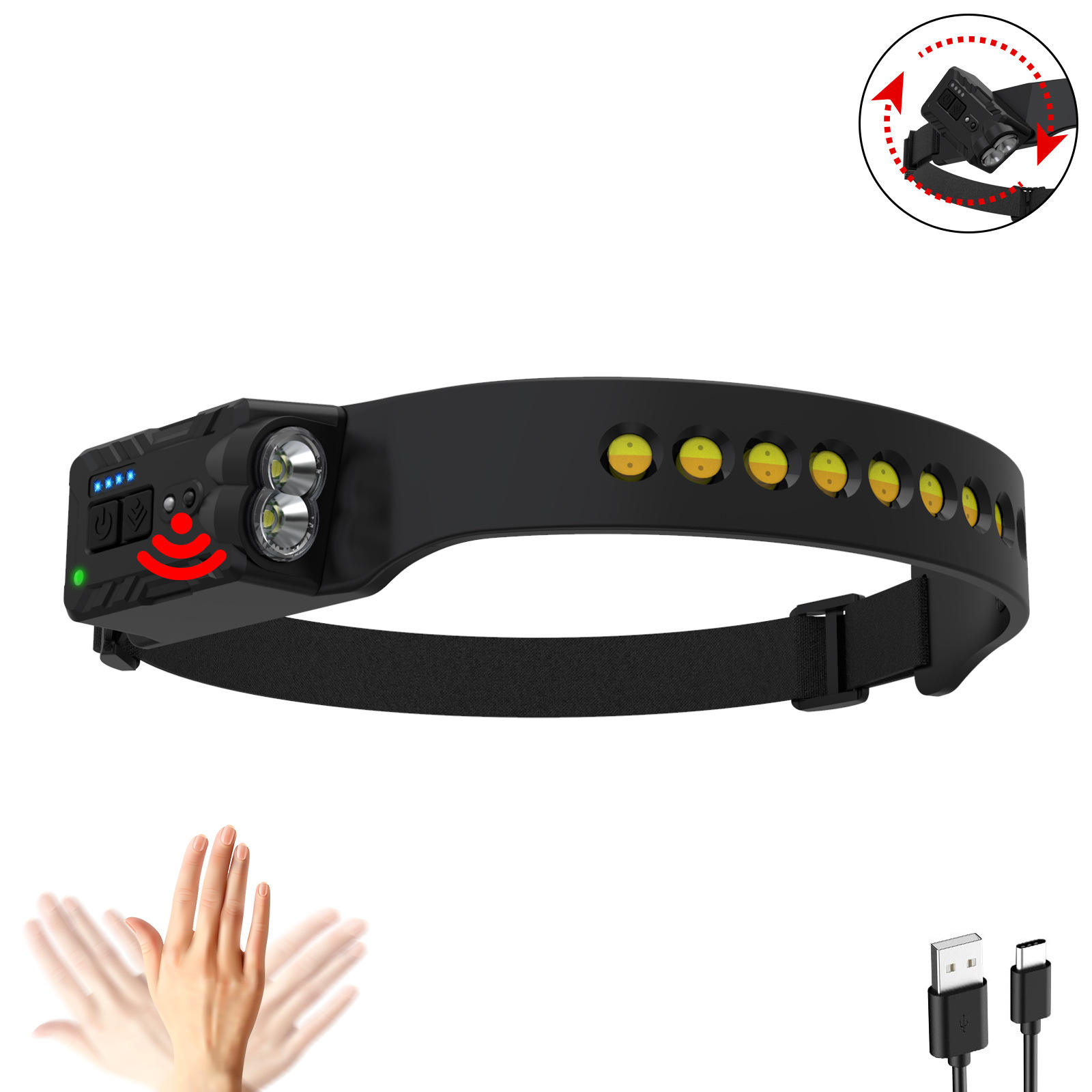 ดีไซน์ลายจุดสีขาวและเหลือง - ไฟด้านข้าง 2 ดวง