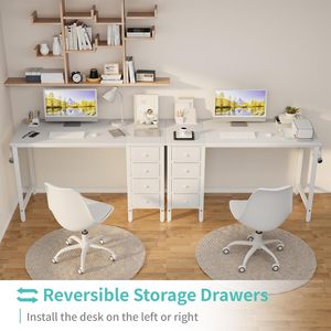 <strong>White</strong> Computer <strong>Desk</strong> with Drawers, 47" Reversible Writing <strong>Desk</strong> for Home Office Bedroom, Modern <strong>PC</strong> <strong>Desk</strong> with Fabric Drawers, <strong>White</strong> - Product Image 3