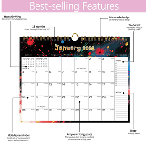 Calendrier mural 18 mois à spirale avec couverture en PP, Janvier 2026-Juillet 2027, 11x8,5 pouces, grands blocs lignés en papier - Product Image 5