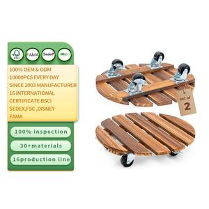 Outdoor Rustic Color Plant Caddy 12in Rolling Wooden Plant <strong>Stand</strong> with Wheels Wood <strong>Flower</strong> Cart Plant Display <strong>Pedestal</strong> - Product Image 1