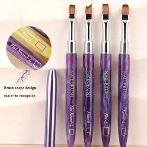 Pinceau à gel pour ongles avec manche en acrylique jaune et violet, en nylon, grand format, ovale, rond, plat, pour manucure française - Product Image 3