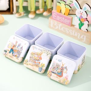 <b>Easter</b> Egg Rabbit Metal Wrought Irostorage Candy and Cookie <b>Gift</b> Packaging Empty Tiorganizer <b>Box</b> - Product Image 2