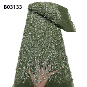 Chocoo Bán Buôn Sang Trọng Thêu Ngọc Trai Ren Vải Mới Nhất Màu Trắng Tinh Khiết Châu Phi Bridal Đính Cườm Ren Vải - Product Image 5