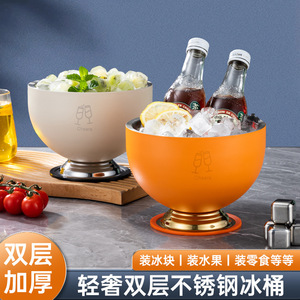 Koka Tong Ice <b>Bucket</b> 304 Stainless Steel Double Walled Insulated Round Party Beer Cooler <b>With</b> <b>Lid</b> Modern Design - Product Image 4