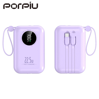 Banque d'alimentation USB C tendance 10000mAh 22.5W Batterie externe Chargeur portable fin Charge rapide Câbles intégrés Gratuits pour iPhone