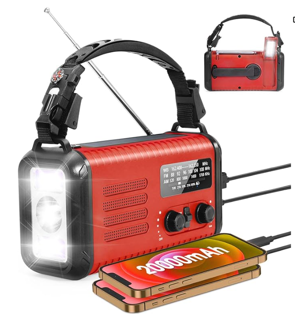 20000mAh Emergency Hand Crank Radio , NOAA AM FM DAB Noodradio , Solar Powered LED Flashlight with Power Bank Weather Radio