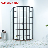 Cabine de douche ronde encadrée en verre trempé noir et alliage d'aluminium, installation facile pour salle de bain à domicile